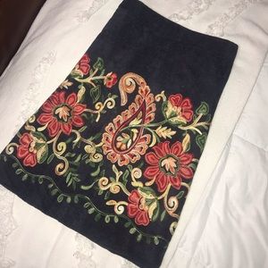 Navy embroidered mini skirt